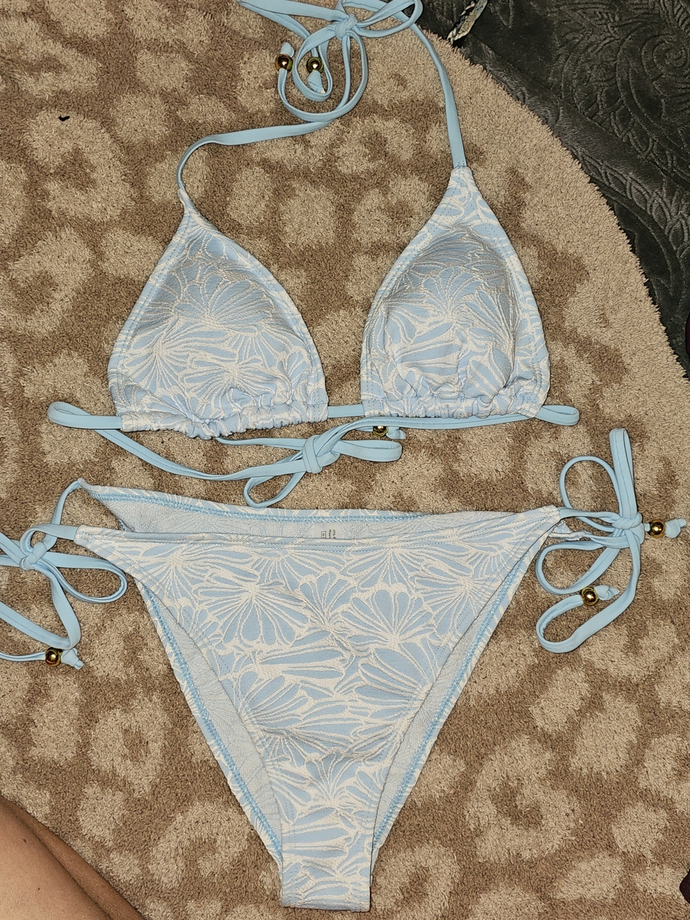 Light Blue Floral Lace-Effect Triangle Bikini Set - Women Swim